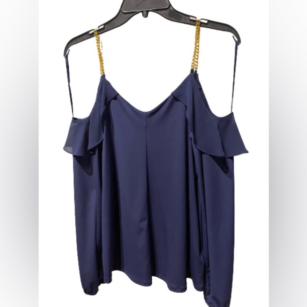 NWT Michael Kors Ruffle Cold Shoulder Gold Chain Top